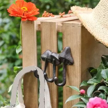 Грибной настенный крючок, чугунный крючок-вешалка для использования в помещении и на улице, декоративный крючок для пальто и полотенец, ванной комнаты, сада, патио, входа чёрный