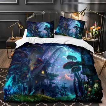 Грибной сказочный лес волшебный лилипутский грибной комплект постельного белья для мальчиков и девочек, пододеяльник размера «queen-size», наволочка для кровати для детей и взрослых 70x133cm 2pcs