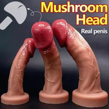 Грибовидная головка, двойной жидкий силикон, искусственный пенис, женский мастурбатор, толстый пенис для длительного отпуска, сексуальные принадлежности для взрослых S