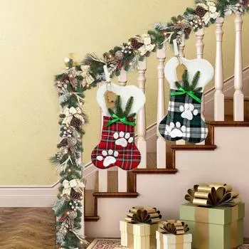 Grid Christmas Stockings Candy Sock Xmas Gift Holders for Christmas Home Navidad New Year Sock Christmas Tree Decorations