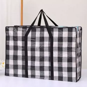 Grid Moving Package Bag Black Luggage Packing Bag Portable Quilt Clothes Storage Bag Sweater M
