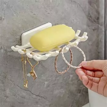Grid Soap Holder High Appearance Hollow Design Multifunctional Punch-free Wall Mounted Drain Soap Box Home Bathroom Accessories