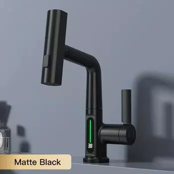 Grifo de cocina en Cascada Extrable Con Pantalla Digital, mezclador fro y Caliente, Grifo Negro Inteligente, новый стиль 2025 серебряный