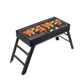 Гриль-барбекю Портативный складной угольный гриль для приготовления пищи на открытом воздухе Простая сборка и очистка Нержавеющий металлический гриль для кемпинга, пикников, пляжных вечеринок чёрный