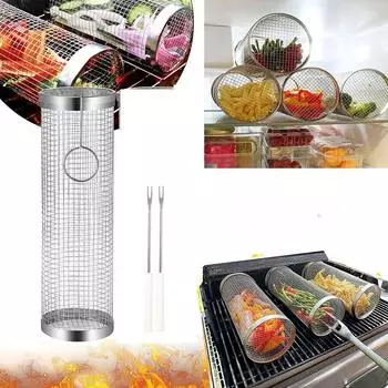 Гриль-корзина для барбекю, гриль-корзина, вращающаяся корзина для гриля, сетка для гриля из нержавеющей стали, полезные аксессуары для гриля-барбекю, портативный 20cm