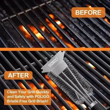 Grill Brush Wire Brush Stainless Steel Baking Brush Super Powerful Grill Cleaning Accessories Cleaning Brush BBQ Tools чёрный