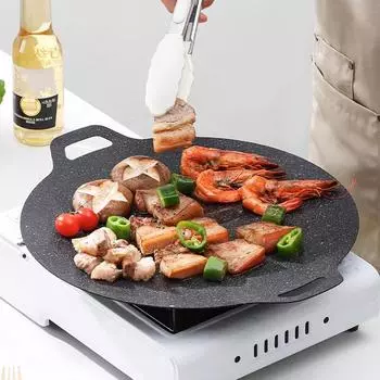 Grill Pan Korean Round Non-Stick Barbecue Plate Outdoor Travel Camping Frying Pan Barbecue Accessories Multifunction Frying