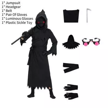 Grim Reaper Cosplay Costume Set Devil Death Performance Outfit Kids Halloween MFor Kids