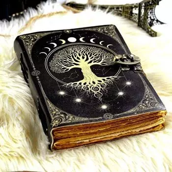 Grimoire leather journal, Print Tree of Life Journal, Blank spell book book of shadows Leather Celestial Gifts For Him Her 7 x 5 in