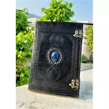 Гримуар ручной работы из кожи с тройным лунным узором и журналом из лазурита | Идеально подходит для подарков на Рождество или день рождения 10 x 7 in чёрный