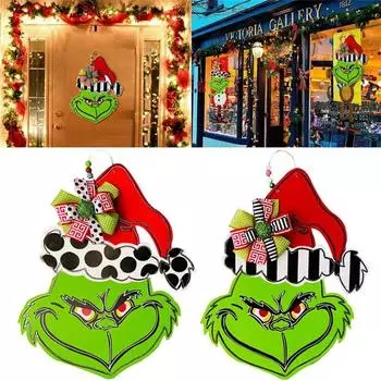 Гринч Рождественский Деревянный Венок Входная Дверь Приветственный Знак Настенное Украшение Дома A