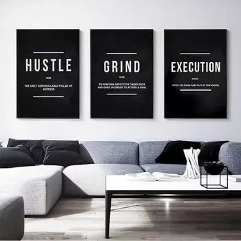 Grind Hustle Execution Мотивационные Цитаты Плакаты Печать Холст Картины Настенные Картины для Гостиной Домашний Декор (Без рамки) 21x30cm No Framed