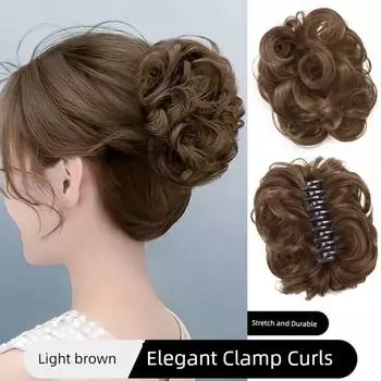 Grip Chignon Hair Band for Bun Haircut Bean Bag Bud Headdress Artificial Hair Fluffy Nature Hair Band Modified Face Shape Flower Curls Grab Clip-Light Brown