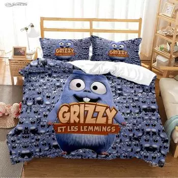 Grizzly & The Lemmings Cartoon Anime Duvet Cover Comforter Bedding set Soft Quilt Cover and Pillowcases SingleDoubleQueenKing 70x133cm 2pcs