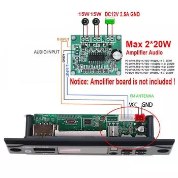 Громкая связь DC 7 В 12 В MP3-декодер плата Bluetooth автомобильный USB TF музыкальный модуль FM AUX радио для 2*20 Вт 40 Вт усилитель динамик плеер
