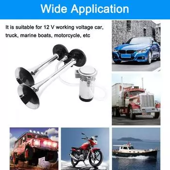 Громкий электрический звуковой сигнал с двойной трубой, 150 дБ, 12 В, с компрессором серебряный