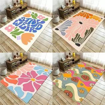 Groovy Flower Rug Funky Washable Carpet Retro 70s Wavy Rug Non-Slip Area Коврик для гостиной Коврик для двери спальни 40X60cm-16x24in
