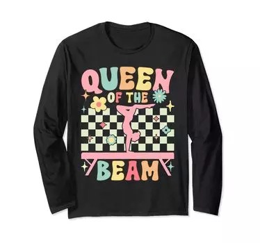 Groovy Gymnast Gymnastics Acrobatics Queen of the Beam Long Sleeve T-Shirt чёрный