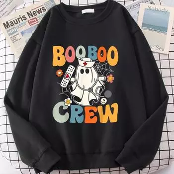 Groovy hoodies Boo Boo Crew Nurse Ghost Halloween Funny Nursing Sweatshirt Halloween Hoodies Women Clothes Lover Pullovers Tops S