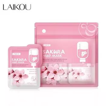 Грязевая маска для лица LAIKOU Sakura, отбеливающая, очищающая, сужает поры, уменьшает прыщи, черные точки, 12 шт.