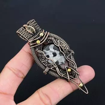 Грязевые трещины ископаемого драгоценного камня из чистой медной проволоки, обернутые подвеской ручной работы, ювелирные изделия для подарка 3.74 Inches чёрный