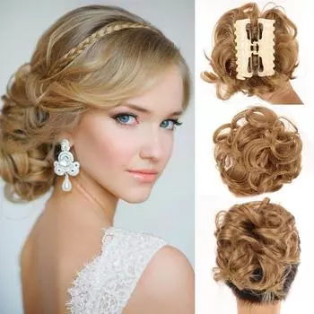 Грязная булочка на клипсе, синтетический вьющийся шиньон, термостойкое волокно, волосы, натуральные и эластичные для женщин, булочки, парик, черный и коричневый, смешанные цвета