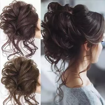 Грязная резинка для волос Новая резинка для волос Синтетическая булочка для волос Шиньон Грязная вьющаяся резинка для волос Эластичные резинки для волос Накладные волосы для женщин Шпильки Черный Коричневый LUPU