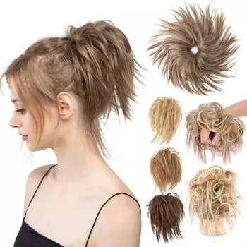 Грязные синтетические волосы, пучок, шиньон, эластичная резинка для волос, шиньоны для женщин, натуральные искусственные накладные волосы, хвост, черный, светлый, LUPU