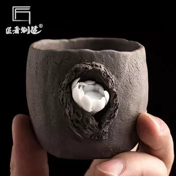 Грубая керамическая чашка для чая, изделия ручной работы, чашка для чая, креативный рельеф, большая одинарная чашка Cangsong, чайный сервиз в стиле кунг-фу, чашка для чая Master Cup