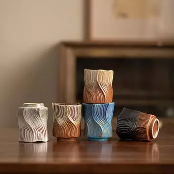 Грубая керамическая чашка с резьбой, креативная чашка мастера, обжиг в печи, ретро-чайный набор в стиле кунг-фу, керамические чашки