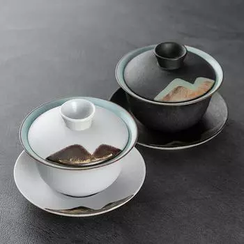 Грубая керамическая крышка Yuanshan Керамическая чашка для чая Чаша для чая Zen Black Керамика Бытовая посуда для кунг-фу Чайный сервиз Аксессуары Чашка для чая 180 ml белый