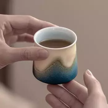 Грубая керамика Постепенное изменение Чайная чашка Мастер-чашка Легкая роскошь Бытовая Чайная церемония Кунг-фу Чайный сервиз Чайная чашка Одинарная чашка Подарочная коробка высокого класса 130ml