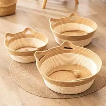 Грубая конопляная ротанговая плетеная кошачья кровать на все времена года плетеный спальный коврик для собак будка для домашних животных