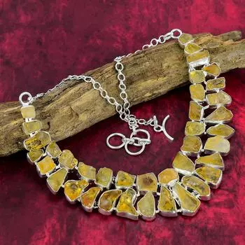 Грубое цитриновое ожерелье, ювелирные изделия ручной работы, стерлинговое серебро 925 пробы, дизайнерское ожерелье, ювелирные изделия из драгоценных камней, ко Дню памяти Adjustable with 18 inches жёлтый