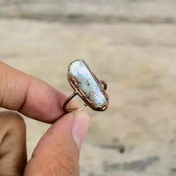 Грубое кольцо Ларимар, медное кольцо, изготовленное методом гальванопластики, регулируемые кольца ручной работы, медные украшения, кольцо с настоящим драгоценным камнем, ювелирные изделия, изготовленные методом гальванопластики, свадебный подарок