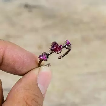 Грубое кольцо с розовым турмалином, гальваническое медное регулируемое кольцо, ювелирные изделия из натуральных драгоценных камней, приличное кольцо ручной работы, гальваническое ювелирное изделие для подарка