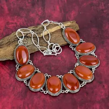 Грубое ожерелье из сердолика, ожерелье из чистого серебра 925 пробы с натуральным драгоценным камнем, ювелирные изделия ручной работы, подарок на день рождения и годовщину для нее Adjustable with 18 inches красный
