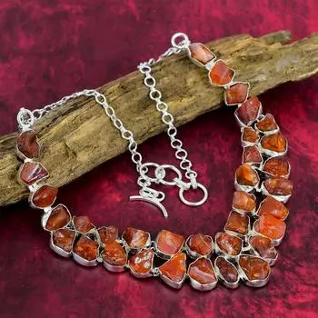 Грубое ожерелье из сердолика, ожерелье из чистого серебра 925 пробы с натуральным драгоценным камнем, ювелирные изделия ручной работы, подарок на день рождения и годовщину для нее Adjustable with 18 inches оранжевый