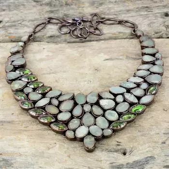 Грубое ожерелье с аквамарином, гальваническое медное ожерелье, ожерелье с регулируемой цепочкой из драгоценного камня, ожерелье с перидотом, ювелирные изделия ручной работы, подарок на помолвку