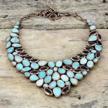 Грубое ожерелье с амазонитом, медное ожерелье, полученное гальваническим методом, регулируемая цепочка, ожерелье, уникальное ожерелье из мозамбикского граната, ювелирные изделия ручной работы из драгоценных камней