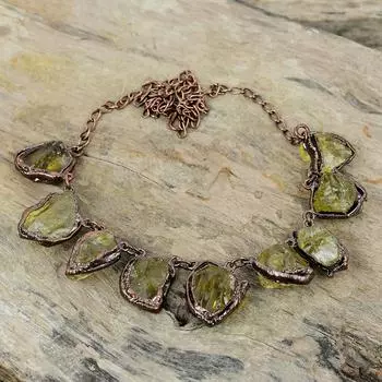 Грубое ожерелье с цитрином, медное ожерелье, полученное электроформованием, ювелирные изделия ручной работы, регулируемая цепочка, ожерелье, драгоценный камень, ювелирное изделие, изготовленное электроформованием, подарок для нее