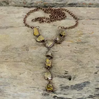 Грубое ожерелье с цитрином, медное ожерелье, изготовленное гальваническим методом, регулируемое ожерелье-цепочка, ожерелье ручной работы, ювелирные изделия из драгоценных камней, изготовленные гальваническим методом, свадебный подарок