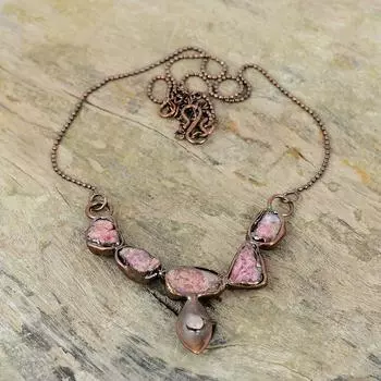 Грубое ожерелье с розовым турмалином, медное ожерелье, изготовленное гальваническим способом, ожерелье с регулируемой цепочкой, ювелирные изделия из драгоценных камней, изготовленные гальваническим методом, ожерелье из розового кварца