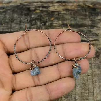 Грубые серьги с неоновым апатитом, медные гальванические серьги, драгоценный камень, ювелирные изделия ручной работы, антикварные серьги, медные гальванические украшения, подарок для мамы M