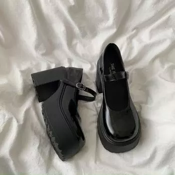 Грубые туфли на высоком каблуке из кожи женские французские туфли Мэри Джейн весна-лето универсальные на толстой подошве французские туфли для увеличения роста 35