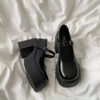Грубые туфли на высоком каблуке, женские кожаные туфли на французской платформе Mary Jane, весна-лето, французские туфли с увеличенным каблуком, осень 35