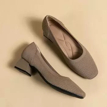 Грубые туфли женские на среднем каблуке 4 см, дышащие, вязаные, свободного покроя, с мягкой подошвой, повседневные тканые туфли, тканевые туфли на широком каблуке для женщин 34