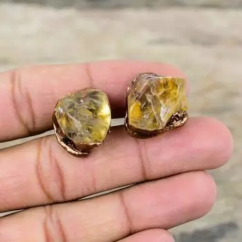 Грубые запонки с цитрином, медные запонки, полученные электроформованием, ювелирные изделия ручной работы, запонки с драгоценными камнями, очень красивые ювелирные изделия, изготовленные методом гальванопластики, подарок на помолвку