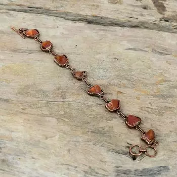 Грубый браслет из сердолика, гальванический медный браслет, ювелирные изделия из драгоценных камней, регулируемый браслет-цепочка, гальванические украшения, браслет ручной работы