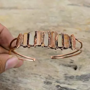 Грубый браслет из сердолика, медный браслет, гальванический браслет, турмалин, грубый браслет-манжета, ювелирные изделия ручной работы из драгоценных камней, регулируемый браслет, подарок для женщин